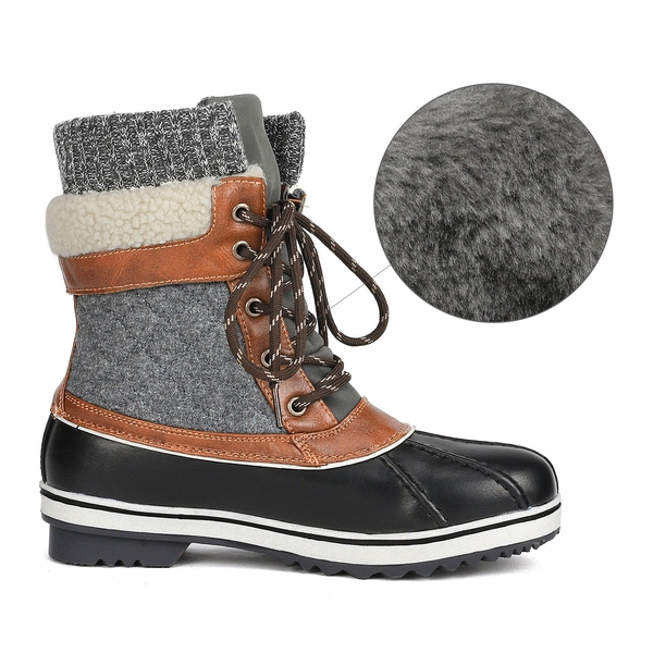 Mid Calf Lace Up Snow Boots - BLACK GREY - 3